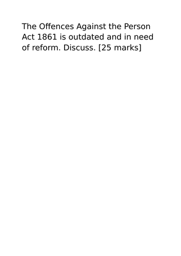 A-Level Law: 2020 OAPA Paper 3 Evaluation Model Plan + Model Answer - Eduqas Criminal Law